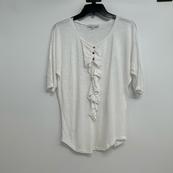 Sandro Womens  Ruffle Short Sleeve Top Tee Shirt White Size 1 - Picture 2 of 10